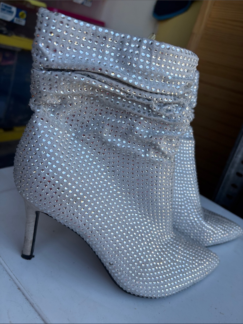 Nine West Silver Crystal Slouch Stiletto Ankle Booties